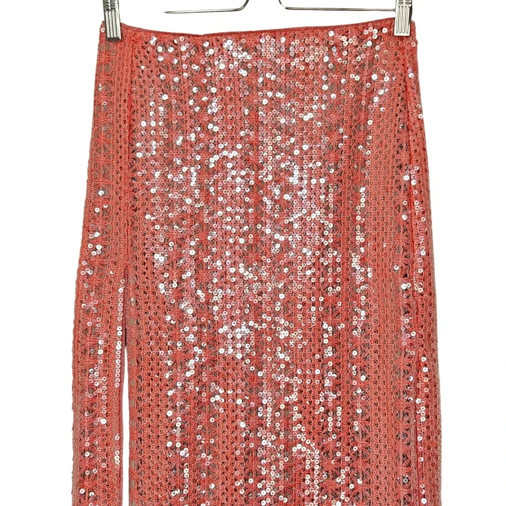 Michael Costello x REVOLVE Catiana Sequin Maxi Skirt Coral Pink High Slit XS New